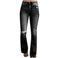 thumbnail image 1 of HAXMNOU Pants for Women Women's Juniors High Bell Bottoms Jeans Flare Jeans Solid Hippie Wide Leg Denim Flared Bell Bottom Pants Women's Pants Black L, 1 of 9