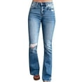 thumbnail image 1 of HAXMNOU Pants for Women Women's Juniors High Bell Bottoms Jeans Flare Jeans Solid Hippie Wide Leg Denim Flared Bell Bottom Pants Women's Pants Light Blue M, 1 of 9