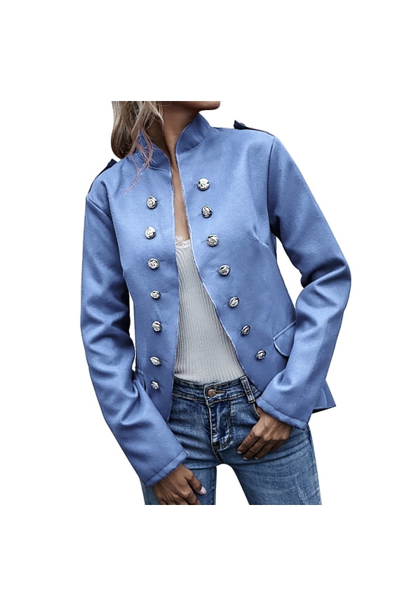 Plus Size Jackets for Women Trendy Womens Double Button Front Military Style Blazer Ladies formal Jacket Women's Coats Blue L