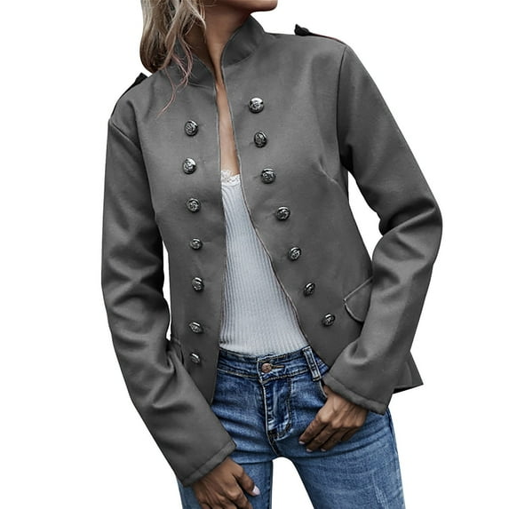 HAXMNOU Plus Size Jackets for Women Trendy Womens Double Button Front Military Style Blazer Ladies formal Jacket Women's Coats Gray S