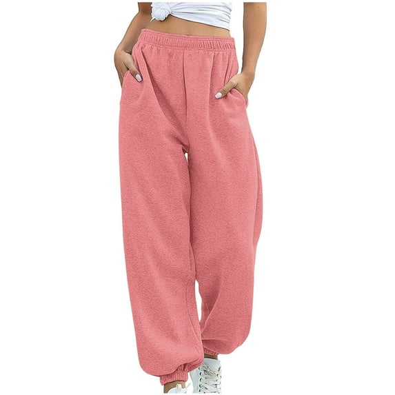 HAXMNOU Plus Size Pants for Women Women's Cinch Bottom Sweatpants Pockets High Waist Sporty Gym Fit Jogger Pants Lounge Trousers Women's Pants Pink 3XL