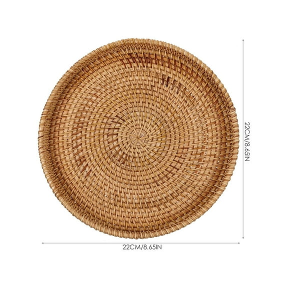 HAXMNOU Round Rattan Tray Rattan Round Serving Tray Wicker Woven Bread Basket with Handles and Decorative Display Tray for Snacks Coffee Fruit or Breakfast Table Use9x1.2 Inch