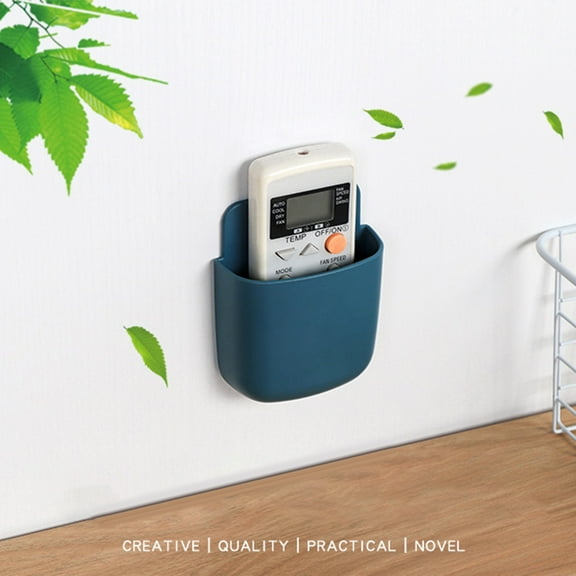 HAXMNOU Wall Mount Holder Hole-Free Self Adhesive Holder Remote Control Holder Self-Adhesive Wall Mount Storage Box for Small Electronics Phones and TV Remotes in Living Room or Bedroom Setup, White