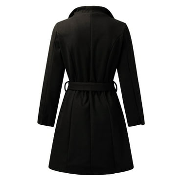 HAXMNOU Winter Coats For Women Women Wool Coat Lapel Long Trench Hooded ...