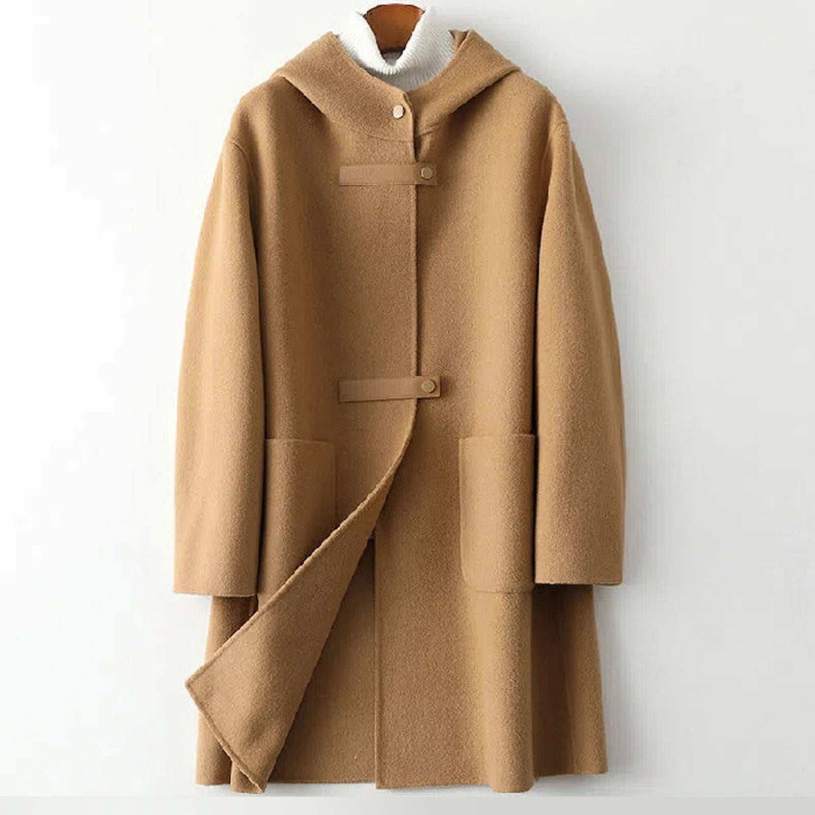 HAXMNOU Winter Plus Size Coats For Women Women Wool Coat Lapel