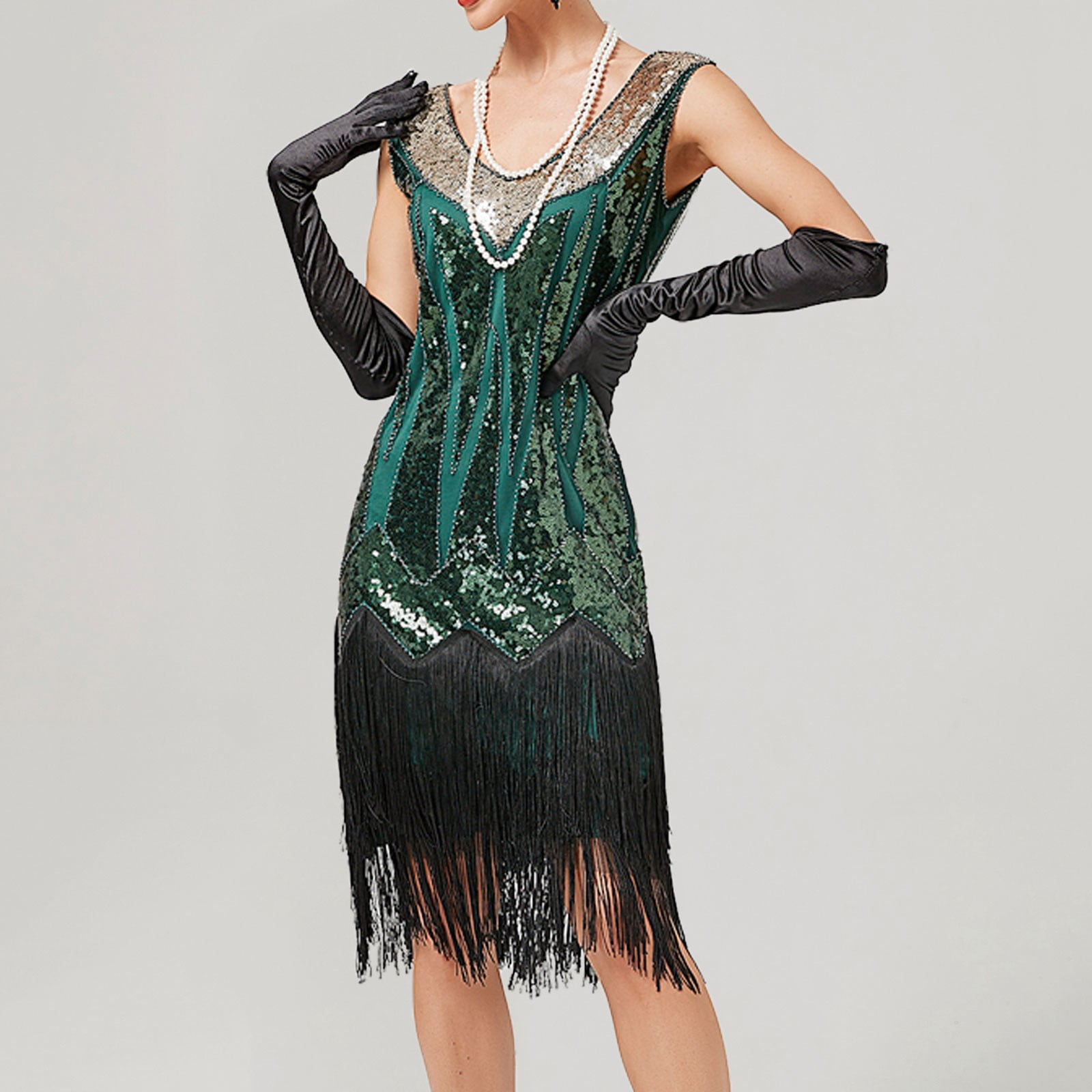 HAXMNOU Women 1920 s Dress Sequin Fringe Party Great Gatsby