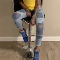 thumbnail image 1 of HAXMNOU Women High Waist Straight Jeans Pant Holes Denim Jeans Ripped Casual Jeans Navy XXL, 1 of 7