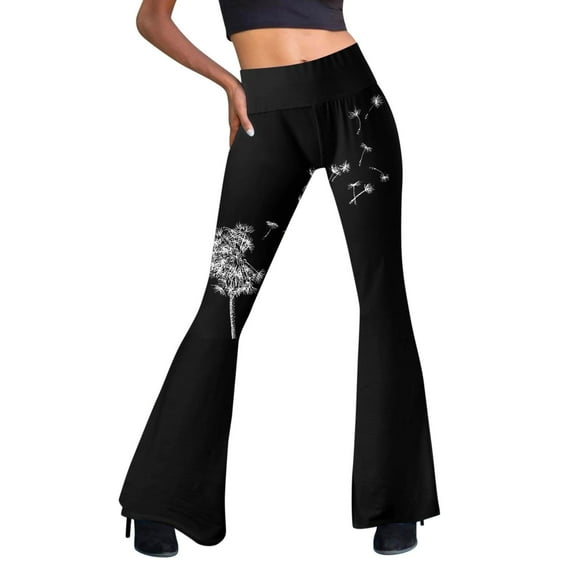HAXMNOU Women High Waisted Flare Leggings Tie-Dyed High Waist Flare Wide Leg Chic Trousers Bell Bottom Yoga Pants Flare Sweatpants Dark Black XXL