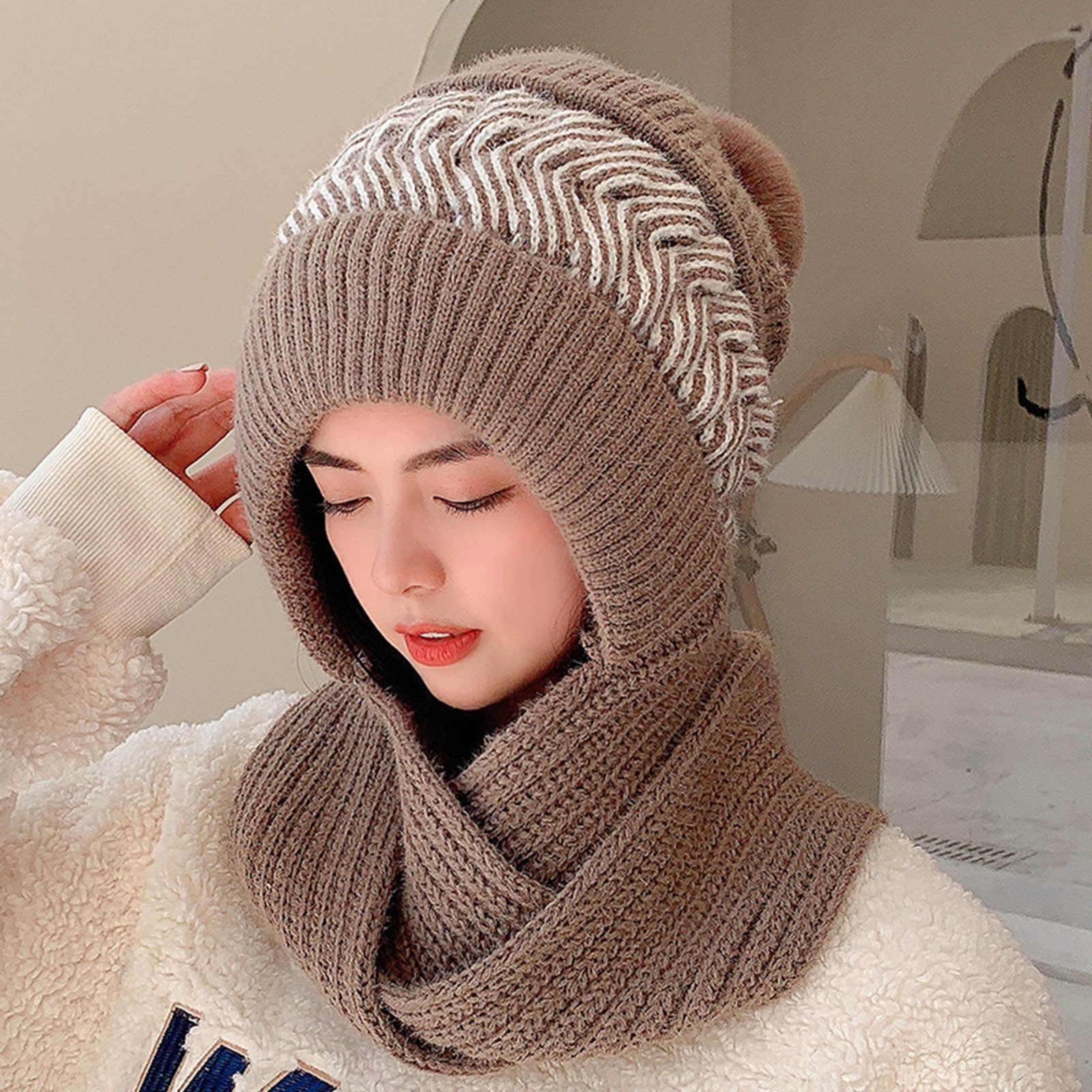 HAXMNOU Women Lady Winter Beanie Hats One Piece Knit Balaclavas Mask