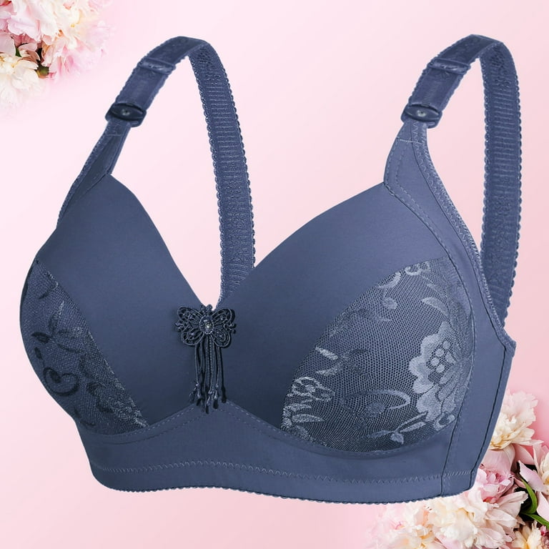HAXMNOU Women Push Up Bra Plus Size Lace Underwire Soft Padding Lift Up Bra  Blue 46