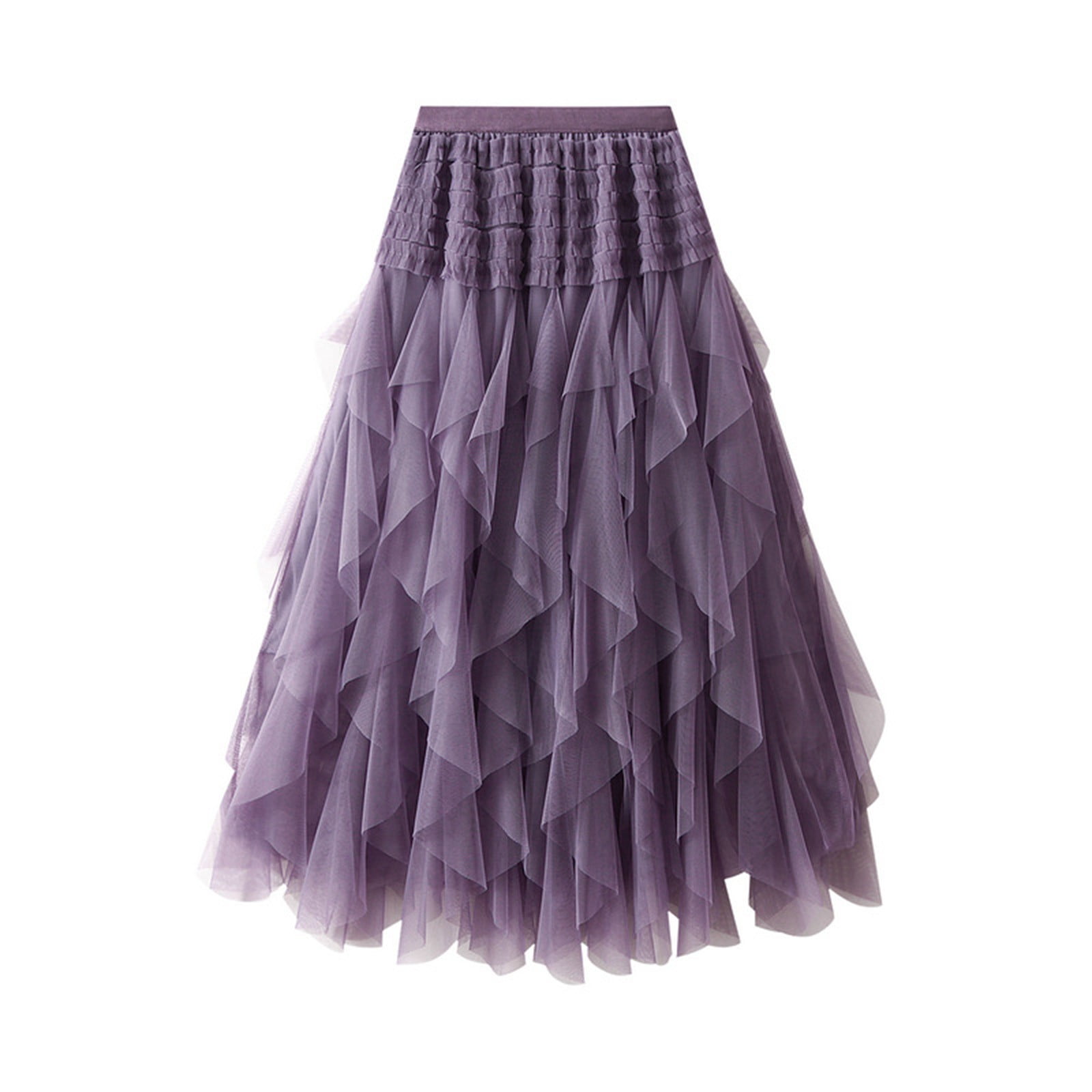 Elastic Waist Layered Tulle Midi Skirt