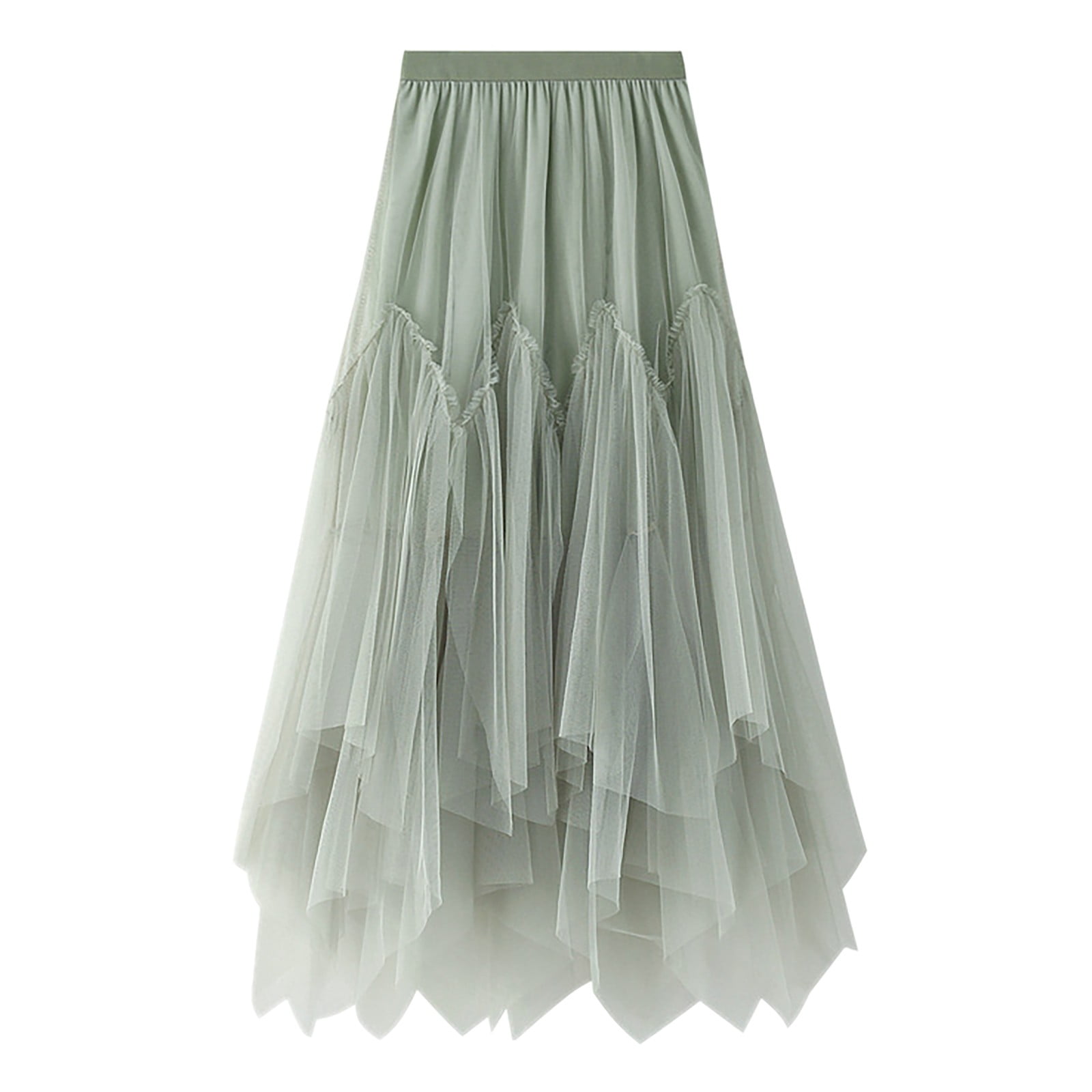 Wide Waistband Tulle Ruffled Skirt A-Line Dress Green main image 1