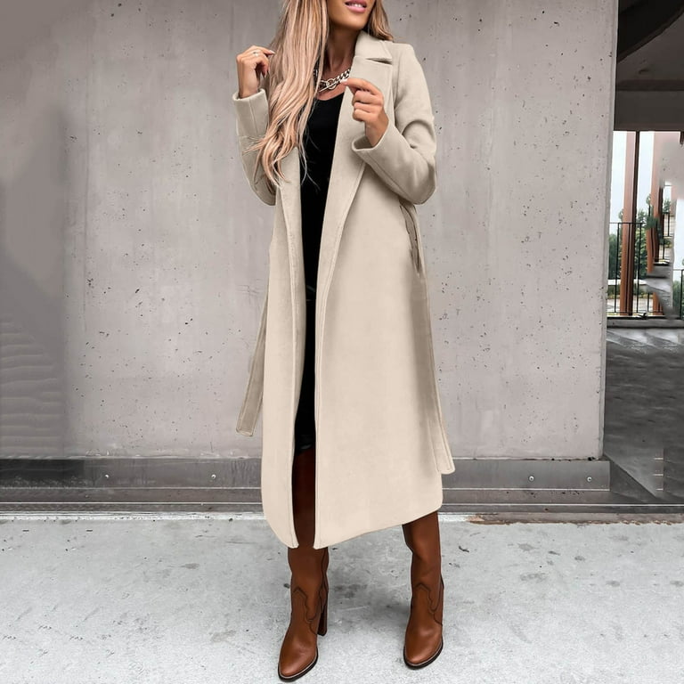 HAXMNOU Women s Wool Coat Blouse Thin Coats Trench Long Jacket