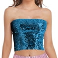 thumbnail image 1 of HAXMNOU Womens Sleeveless Full Sequin Sparkle Tops Glitter Short Sleeve Party Shirt Boat Neck Crop Top Blouse Sky Blue, 1 of 3