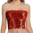 thumbnail image 1 of HAXMNOU Womens Sleeveless Full Sequin Sparkle Tops Glitter Short Sleeve Party Shirt Boat Neck Crop Top Blouse Wine, 1 of 5