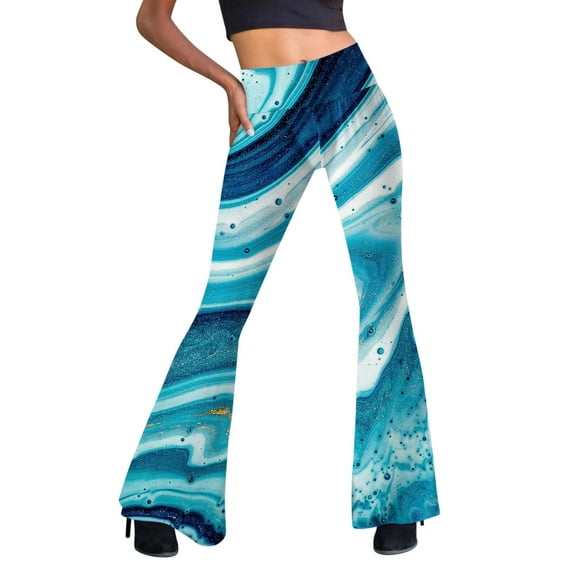 HAXMNOU Yoga Flare Pants For Women Tie-Dyed High Waist Flare Wide Leg Chic Trousers Bell Bottom Yoga Pants Womens Yoga Pants Flare Light Blue L