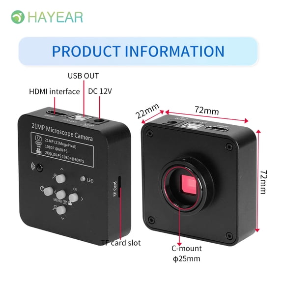 Hayear 21MP 1080P FHD HDMI USB C-Mount Eletronic Digital Microscope Camera for PCB Mobile Phone Repairing