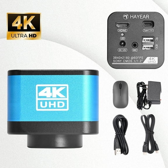 Hayear 4K 60FPS 1/1.2" Sensor HDMI Measuring Microscope Camera for Adults,15x Digital ZoomType-C 3.0 Camera for Phone Repair PCB Soldering,PC Supported Windows/Mac/Linux