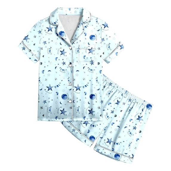 HAYIMI 2 Piece Outfit Sets Home Kids Children Graphic Print Lapel Short Sleeve Button Shirt Shorts Clothing Sets Party Clothes Sets for Kids Celebrations