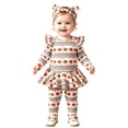 thumbnail image 1 of HAYIMI Baby Girls Halloween Pumpkin Print Long Sleeve Bodysuit Ruffle Skirt Leggings Headband Three Piece Outfit Sets Stylish Clothes Sets, 1 of 8
