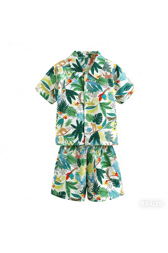Boys Cool Summer Outfit Sets Casual Short Sleeve Lapel Shirt And Shorts Comfy Style Play For Toddler Kids Versatile Clothes Sets