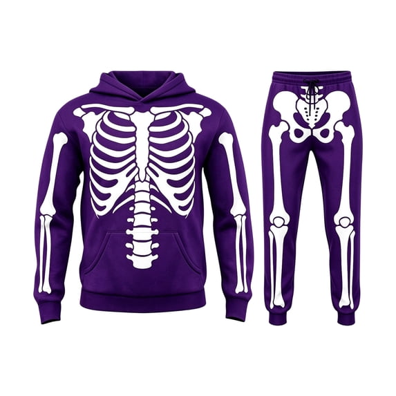 HAYIMI Boys Girls Halloween Skeleton Printed 2 Piece Outfit Set, Long Sleeve Hooded Sweatshirt with Graphic Joggers Pants, Kids Holiday Loungewear Tracksuit Clothes Sets