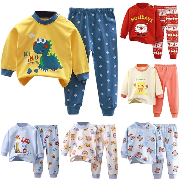 HAYIMI Boys Girls Pajamas Comfort Kids Cartoon Toddler Children Sleepwear O-Neck Long Sleeve T-Shirts Pants Homewear, 3-4 Years