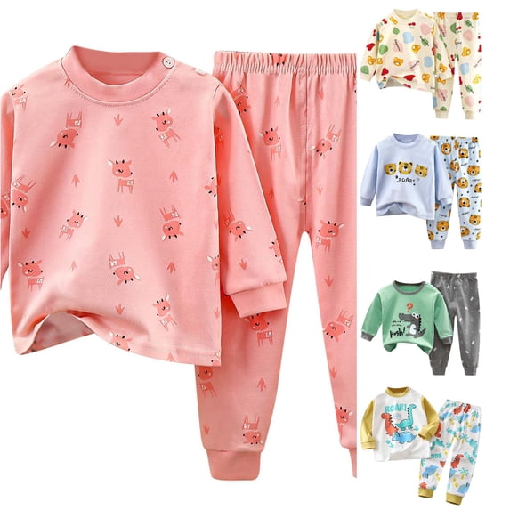 HAYIMI Boys Girls Pajamas Comfort Kids Cartoon Toddler Children Sleepwear O-Neck Long Sleeve T-Shirts Pants Homewear, 6-12 Months