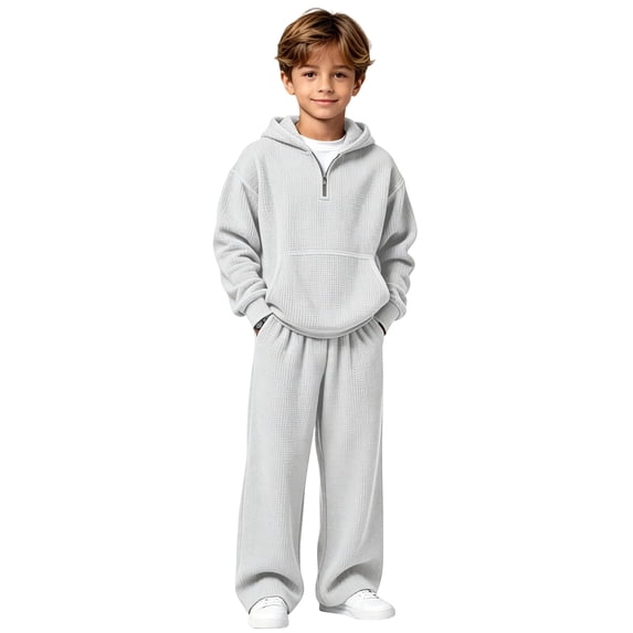 HAYIMI Boys Knit Hoodie Sweatshirt Casual Two Piece Outfit Sets Long Sleeve Pullover Tops With Pants Toddler Youth Matching Clothes Sets Cozy Clothing Sets