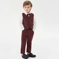 thumbnail image 1 of HAYIMI Child Boys Formal Suit Set Elegant Vest Bow Tie Long Sleeve Shirt And Pants Outfit Toddler Kids Party Wedding Adorable O-Neck Cartoon Clothes Sets, 1 of 7