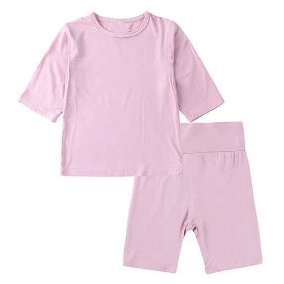 HAYIMI Child Boys Girls Comfortable Sleepwear Set Short Sleeve Crew Neck Tee and Stretch Shorts Solid Color Loungewear Pjs Cozy Nightwear