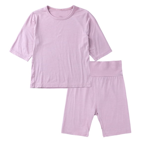 HAYIMI Child Boys Girls Comfortable Sleepwear Set Short Sleeve Crew Neck Tee and Stretch Shorts Solid Color Loungewear Pjs Cozy Nightwear