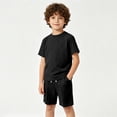 thumbnail image 1 of HAYIMI Child Boys Outfit Sets Solid Color Summer O-Neck Casual Short Sleeve Tshirts Tops With Shorts Two Piece Toddler Kids Clothes Sets , Black, 1 of 8