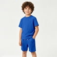 thumbnail image 1 of HAYIMI Child Boys Outfit Sets Solid Color Summer O-Neck Casual Short Sleeve Tshirts Tops With Shorts Two Piece Toddler Kids Clothes Sets , Blue, 1 of 8
