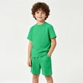 thumbnail image 1 of HAYIMI Child Boys Outfit Sets Solid Color Summer O-Neck Casual Short Sleeve Tshirts Tops With Shorts Two Piece Toddler Kids Clothes Sets , Green, 1 of 8