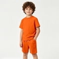 thumbnail image 1 of HAYIMI Child Boys Outfit Sets Solid Color Summer O-Neck Casual Short Sleeve Tshirts Tops With Shorts Two Piece Toddler Kids Clothing Sets , Orange, 1 of 8