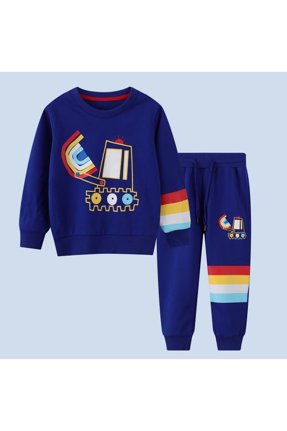 Child Boys Outfits Set 2 Piece Casual Tracksuit With Rainbow Print Long Sleeve Hoodie And Pants Toddler Kids Autumn Winter Comfortable Outfit Trendy Clothes Sets