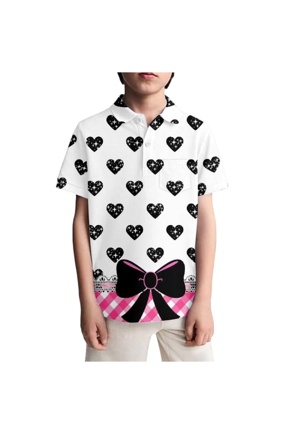 Child Boys Short Sleeve Polo Shirt With Polka Dot Print Lapel Casual Tops For Kids Comfortable Daily Wear Stylish Children Adorable Streetwear