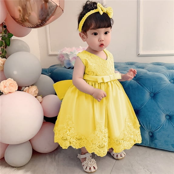 HAYIMI Child Elegant Lace Dress For Baby Girls O-Neck Summer Party Tutu Gown With Patchwork Color Design Sleeveless V-Neck Versatile Special Occasion Back To School Swing Flowy Kids Sundress