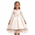 thumbnail image 1 of HAYIMI Child Elegant Lace Girls Party Dress Long Sleeve Satin Bodice Overlay Bow Evening Gown O-Neck Classic Dresses, 1 of 8