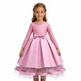 thumbnail image 1 of HAYIMI Child Elegant Lace Girls Party Dress Long Sleeve Satin Bodice Overlay Bow Evening Gown O-Neck Lovely Dresses, 1 of 8