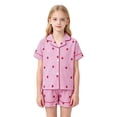 thumbnail image 1 of HAYIMI Child Girls 2 Piece Pajama Set Short Sleeve Lapel Button Down Shirt and Ruffled Shorts with Strawberry Print Kids Sleepwear Classic Nightwear, 1 of 8