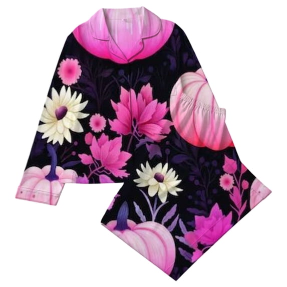 HAYIMI Child Girls Halloween Print Pajama Sleepwear Loungewear 2 Piece Long Sleeve Lapel Button Down Shirt and Pants Comfort Nightwear