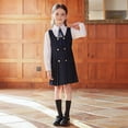 thumbnail image 1 of HAYIMI Child Girls Outfit Sets Solid Color School Dress Elegant Back Zip Knee Length Outfit With Lapel Shirts With Bowtie Clothes Sets , Navy, 1 of 8