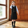 thumbnail image 1 of HAYIMI Child Girls Outfit Sets Solid Color School Elegant Back Zipper Vest Skirts Outfit Classic Academic Ensemble Lapel Shirts With Bowtie Clothing Sets , Black, 1 of 8