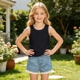thumbnail image 1 of HAYIMI Child Girls Outfit Sets Summer Vest Tops And Denim Shorts Two Piece Outfit Casual Solid Color Fashionable Kids Round Neck Clothes Sets , Black, 1 of 3
