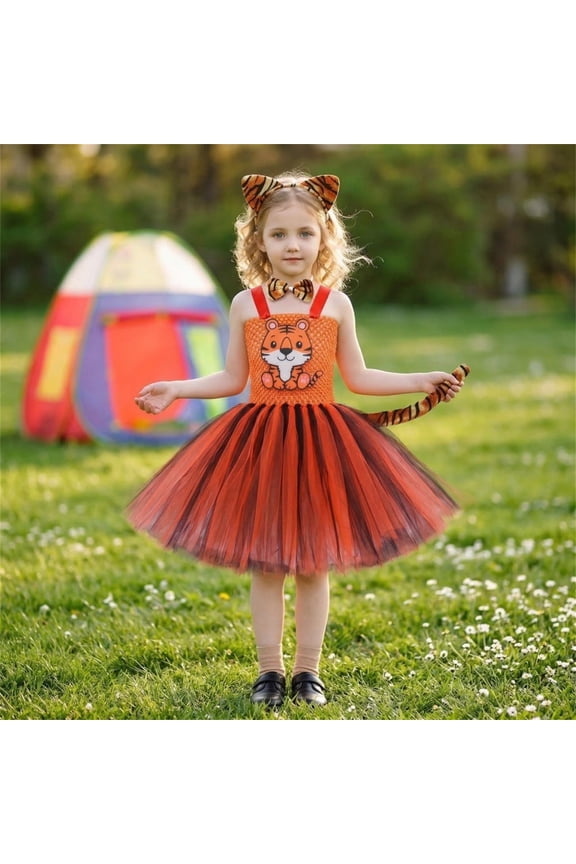 Child Girls Performance Dress Tutu Cartoon Stage Dresses For Party Holiday Show Sleeveless Square Collar Cute Sundress