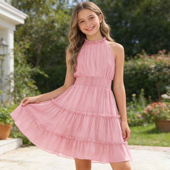 HAYIMI Child Girls Summer Casual Dress Solid Color Sleeveless A-Line Party Dresses Toddler O-Neck Boho Sundress