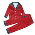 thumbnail image 1 of HAYIMI Child Kids 2 Piece Satin Pajama Set Long Sleeve Button Down Shirt and Pants with Red Contrast Collar & Chest Pocket Sleepwear Comfort Nightwear, 1 of 5