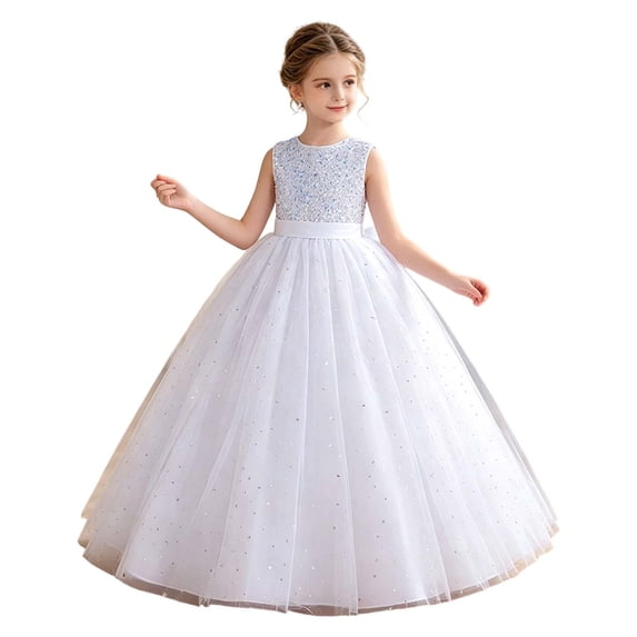 HAYIMI Child Starry Dress For Girls Sequin Evening Party Gown With Elegant Summer O-Neck Sleeveless Fashionable Dresses